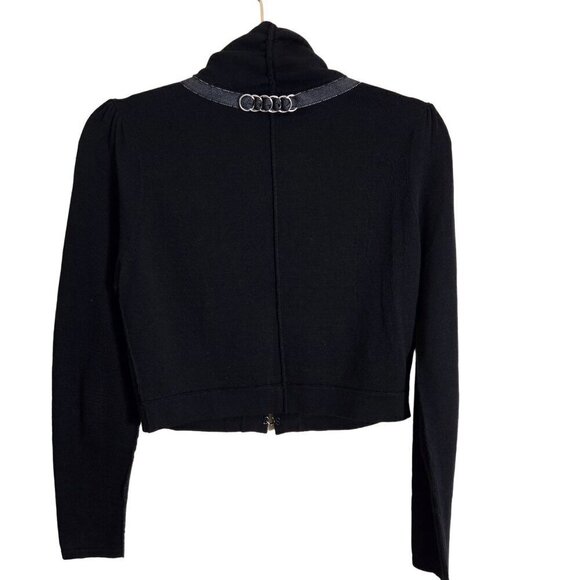 Nanette Lepore Unique Black Chain Link Cropped Cardigan Sweater Size XS - Picture 2 of 5